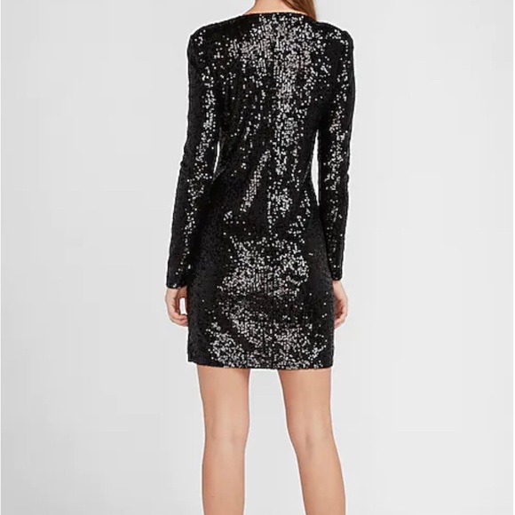 Express Sequin Long Sleeve Shift Dress Women's Size Small in Black - Picture 2 of 8